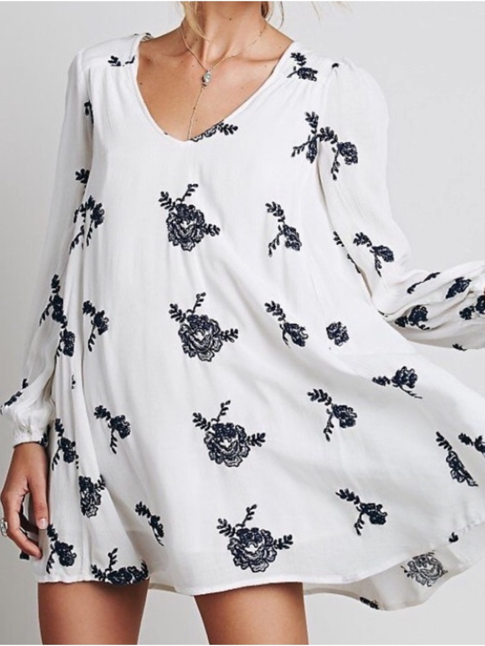 Free People White Austin Emma Tunic Dress Boho Swing Long Sleeve Size Xs Nwot
